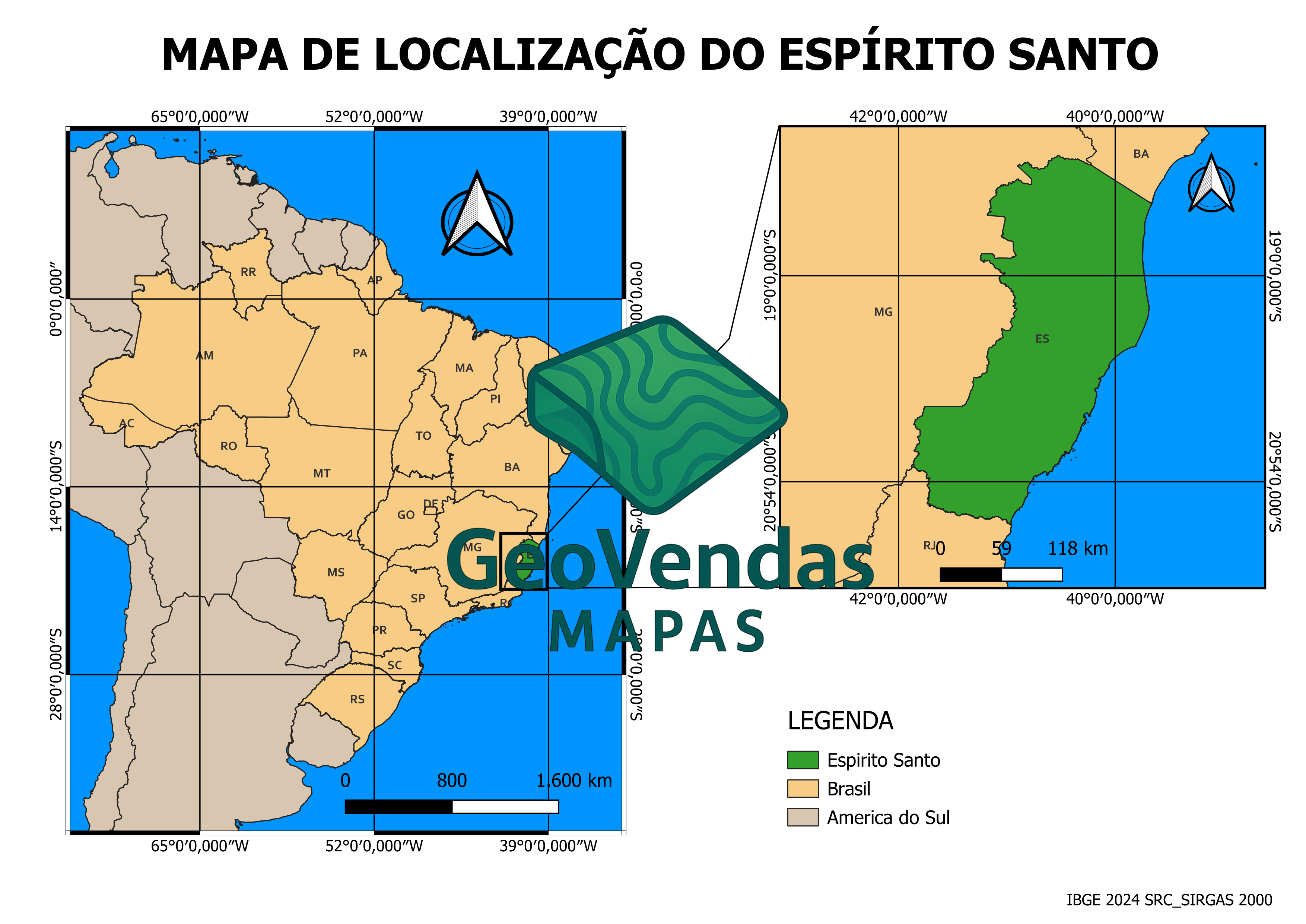 Mapa de localização do Espírito Santo